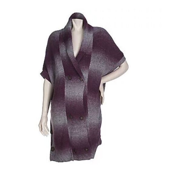LOGO by Lori Goldstein Button Front Sweater Vest, Striped Grey Ombre, Large - Picture 1 of 15